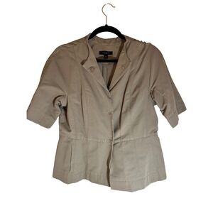 Ann Taylor Short Sleeve Peplum Jacket – Taupe Khaki, Pleated Back,‎ Size 10